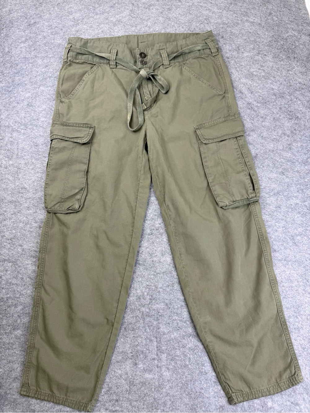 Free People Olive Green Cargo Pants Utility Tie Waist Wide Leg